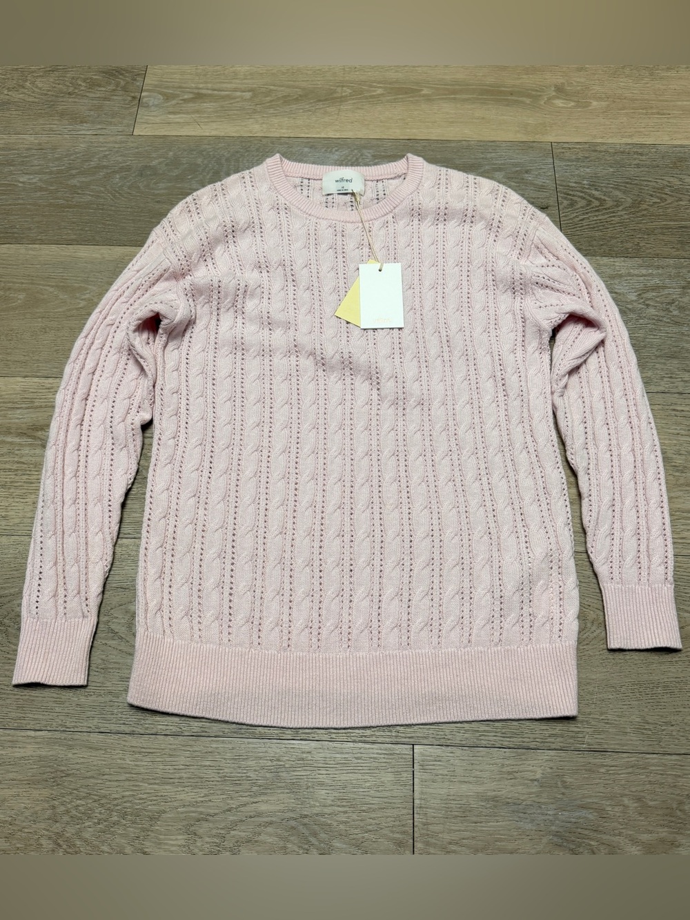 Aritzia Wilfred Paragon Puff Sleeve Sweater Coral Blush Size XS Wool Cotton NWT